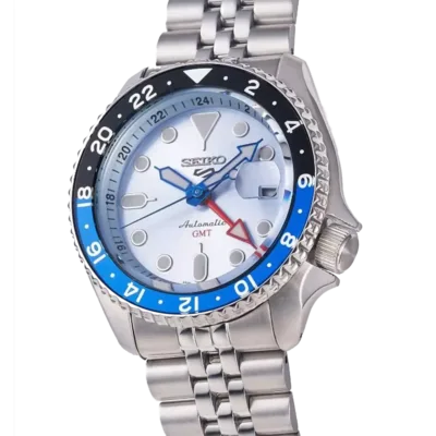 Seiko 5 Sports Automatic GMT SKX Sports Style Asia Exclusive Limited Edition Ice Blue Dial Silver Steel Strap Watch For Men - SSK029K1
